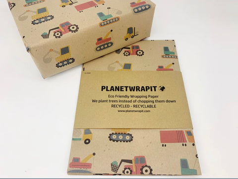 Diggers and Tractors - Recycled Kraft Wrapping Paper Sheet