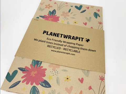 In Bloom Flower Print - Recycled Kraft Wrapping Paper Sheet