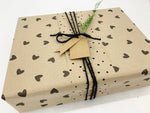 Retro Black Hearts - Recycled Kraft Wrapping Paper Sheet